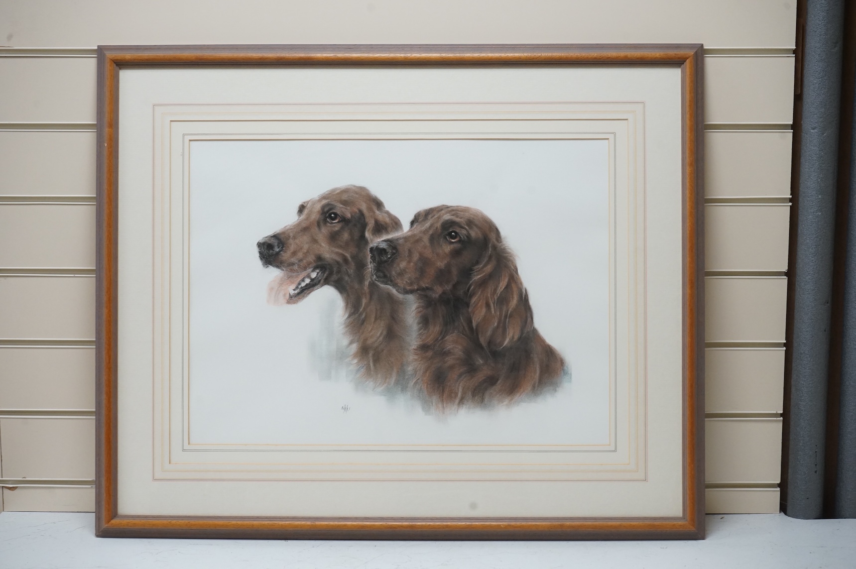Nikki, pastel and mixed media, Study of two Irish setters, signed, 40 x 56cm